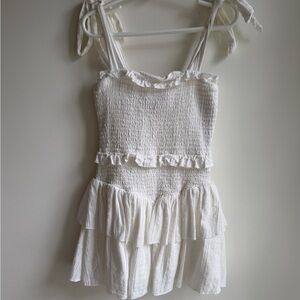 Katie J NYC White Smocked Ruffle Dress